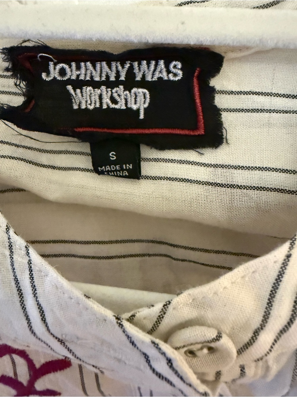 Johnny Was Cream Striped Asymmetrical Embroidered Tunic Dress - Picture 5 of 5